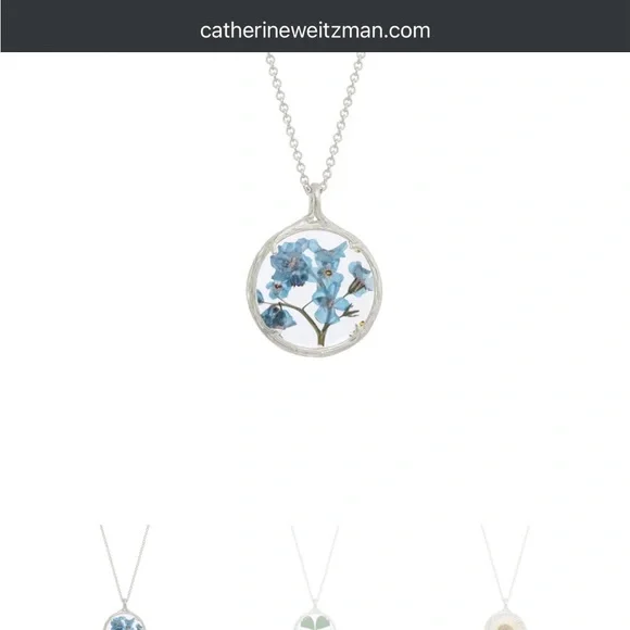 Small Botanical Necklace Pressed Flower Forget Me Nots Catherine Weitzman - Picture 5 of 6
